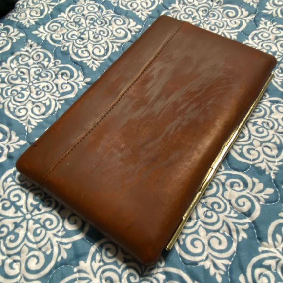 ABAS Connamon Brown Leather Clutch - Picture 1 of 9